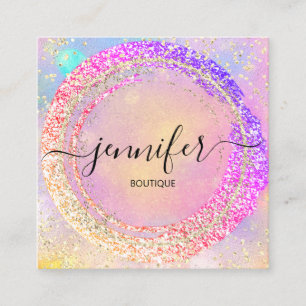 Tarjeta De Visita Cuadrada Purpurina Boutique Online Shop Gold Holograma Rosa