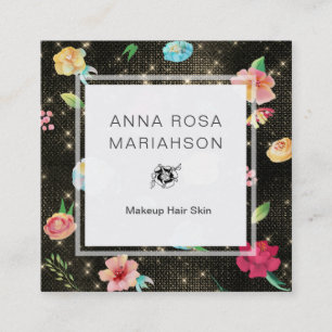 Tarjeta De Visita Cuadrada Purpurina color de rosa floral moderno de la