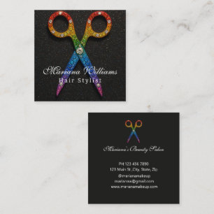 Tarjeta De Visita Cuadrada purpurina de arco iris estilista para el cabello m