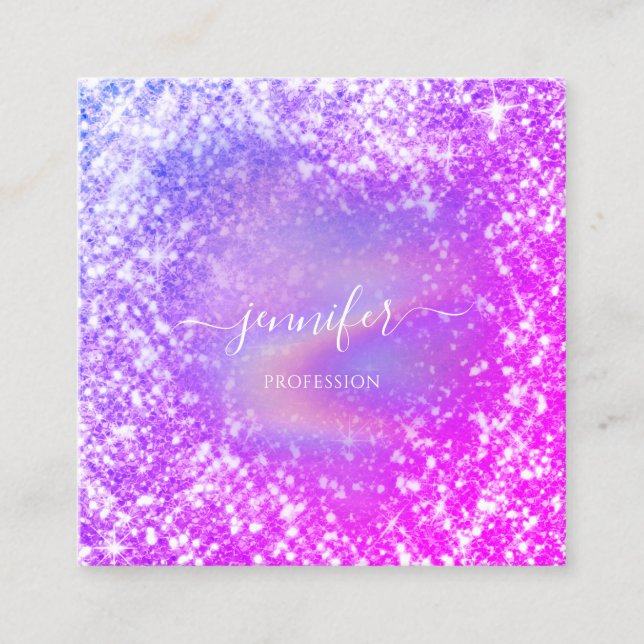 Tarjeta De Visita Cuadrada Purpurina de artista de maquillaje de belleza prof (Anverso)
