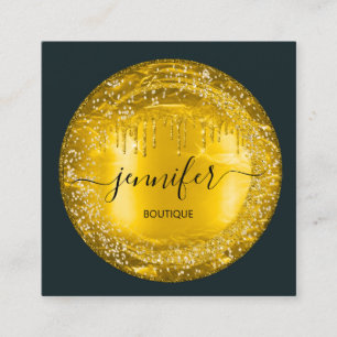 Tarjeta De Visita Cuadrada Purpurina de Boutique Professional Drin Grey Gold