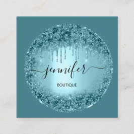 Tarjeta De Visita Cuadrada Purpurina de Boutique Shop Profesional Rosa Azul V