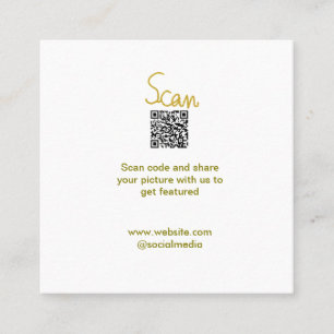 Tarjeta De Visita Cuadrada Purpurina de código QR de exploración dorada llama