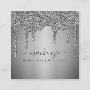 Tarjeta De Visita Cuadrada Purpurina de espuma plateada gotea lujo