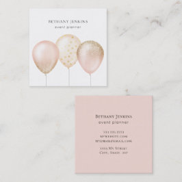 Tarjeta De Visita Cuadrada Purpurina de globos de oro y rosado simple diverti