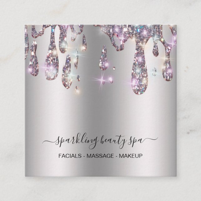 Tarjeta De Visita Cuadrada *~* PURPURINA de goteo Metalizado GRADO PLATA AP7  (Anverso)