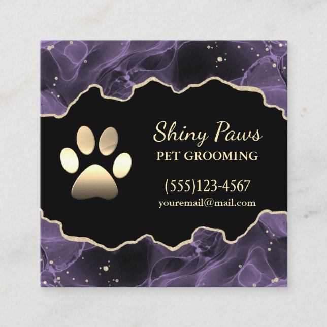 Tarjeta De Visita Cuadrada Purpurina de lujo Perro Paw Mascota Grooming (Anverso)
