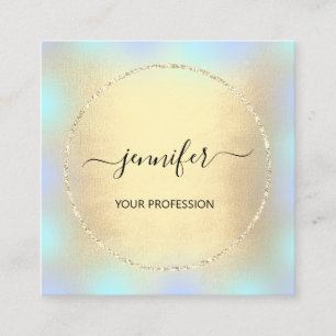 Tarjeta De Visita Cuadrada Purpurina de maquillaje profesional Blue Gold Holo