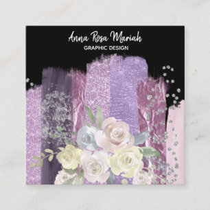 Tarjeta De Visita Cuadrada *~* Purpurina De Moda Floral Femenina Femenina Enc