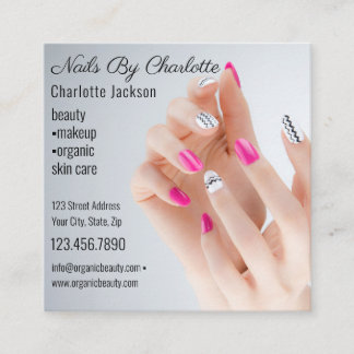 Tarjeta De Visita Cuadrada Purpurina de moda Glam Nail Art Manicure Salon QR