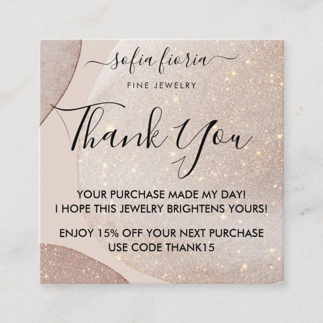 Tarjeta De Visita Cuadrada Purpurina de oro artístico Gracias por tu pedido (Anverso)