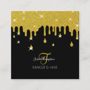 Tarjeta De Visita Cuadrada Purpurina de oro de goteo Salón de pelo de artista