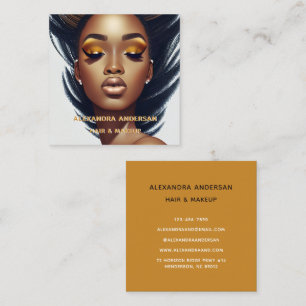 Tarjeta De Visita Cuadrada Purpurina de oro de Moda moderna Eyelash Hair Make