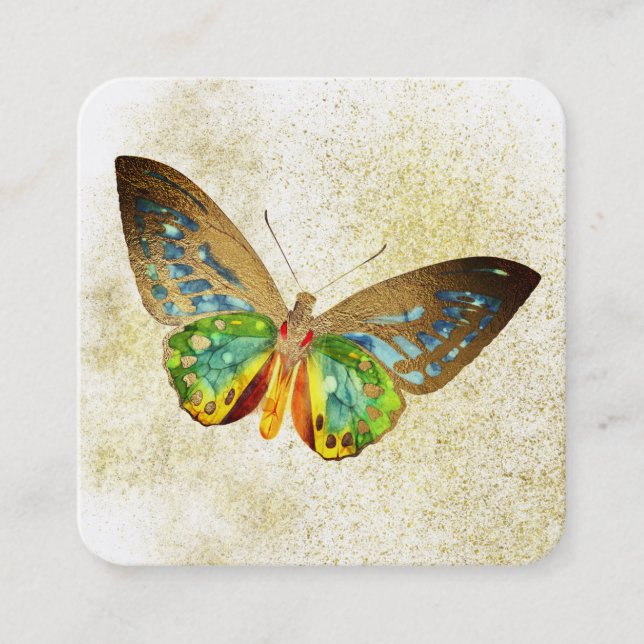 Tarjeta De Visita Cuadrada *~* Purpurina de oro dorado mariposa blanca (Anverso)