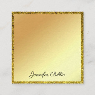 Tarjeta De Visita Cuadrada Purpurina de oro Guión manuscrito moderno elegante