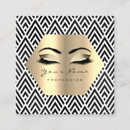 Tarjeta De Visita Cuadrada Purpurina de oro maquillaje azota a Chevron blanco