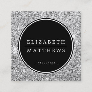 Tarjeta De Visita Cuadrada PURPURINA de plata negra en círculo de los MEDIOS