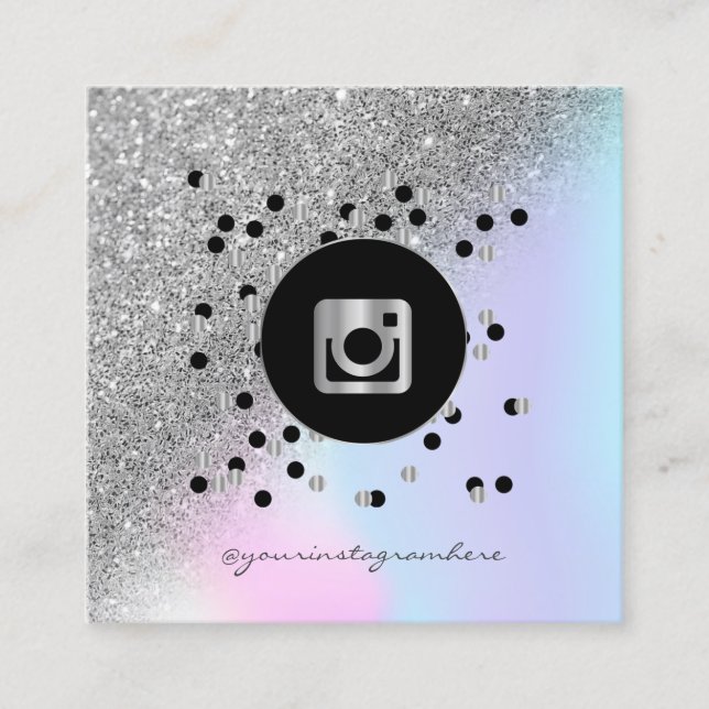 Tarjeta De Visita Cuadrada Purpurina de puntos modernos de plata Holografía I (Anverso)