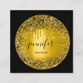 Tarjeta De Visita Cuadrada Purpurina de Tienda Boutique Profesional Drip Gold