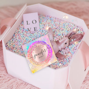 Tarjeta De Visita Cuadrada Purpurina de Tienda Boutique Profesional Holograma