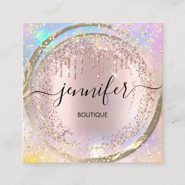 Tarjeta De Visita Cuadrada Purpurina de Tienda Boutique Profesional Holograph (Anverso)