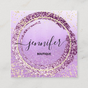 Tarjeta De Visita Cuadrada Purpurina de Tienda Boutique Profesional Purple Go