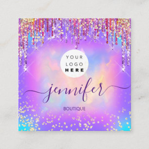 Tarjeta De Visita Cuadrada Purpurina de Tienda con Logo Dris Holograph VIP