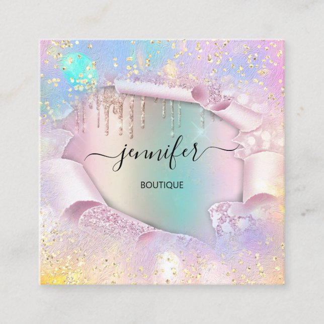 Tarjeta De Visita Cuadrada Purpurina del Holograph (Anverso)