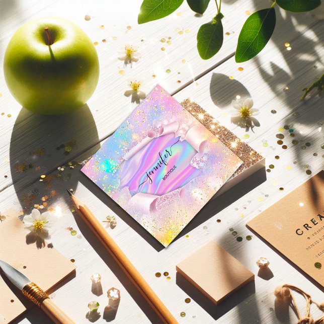 Tarjeta De Visita Cuadrada Purpurina del Holograph (Professional Boutique Shop Name Holograph Glitter Square Business Card)