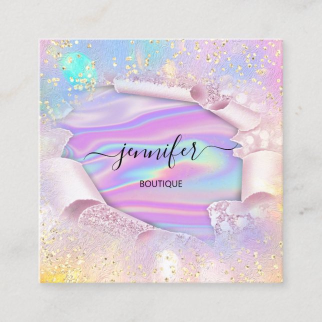 Tarjeta De Visita Cuadrada Purpurina del Holograph (Anverso)