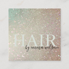 Tarjeta De Visita Cuadrada Purpurina del pelo Verde Rosa Aqua Shiny Shimmer