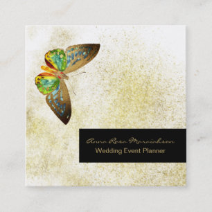 Tarjeta De Visita Cuadrada *~* Purpurina dorado mariposa dorada Moda blanca