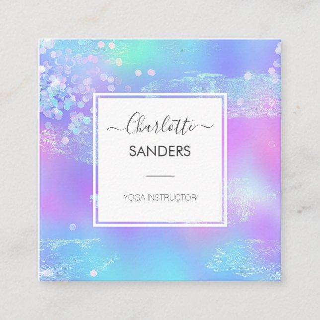 Tarjeta De Visita Cuadrada Purpurina espumoso iridiscente holográfico (Anverso)