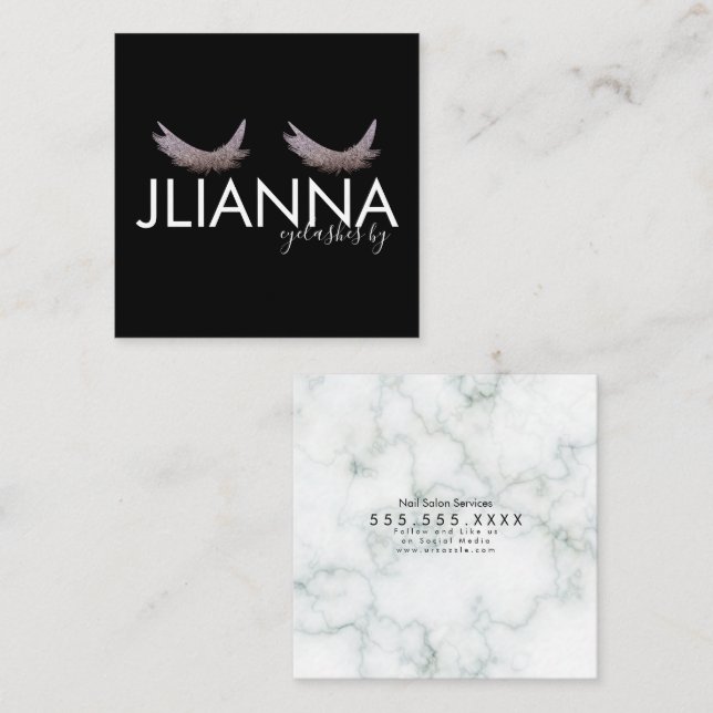 Tarjeta De Visita Cuadrada Purpurina falso Eyelashes Salon Blanco negro (Anverso / Reverso)