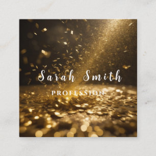 Tarjeta De Visita Cuadrada Purpurina Fiesta de Confeti brillante de oro