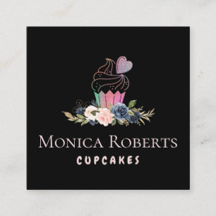 Tarjeta De Visita Cuadrada purpurina floral adorable pastelería personalizad