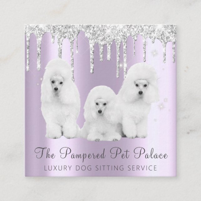Tarjeta De Visita Cuadrada Purpurina Glam Lavender Perforaciones Estaciado Ma (Anverso)
