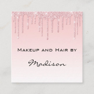 Tarjeta De Visita Cuadrada Purpurina Glam Pink Rose Gold Drill Artista de maq