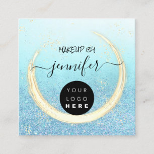 Tarjeta De Visita Cuadrada Purpurina Gold de Belleza Azul en uñas profesiona