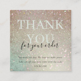 Tarjeta De Visita Cuadrada Purpurina Green Pink Aqua Shiny Gracias Por Pedir