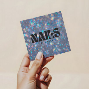 Tarjeta De Visita Cuadrada purpurina holográfico opal Nails