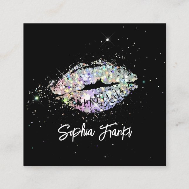 Tarjeta De Visita Cuadrada Purpurina holográfico único se tira de la belleza  (Anverso)