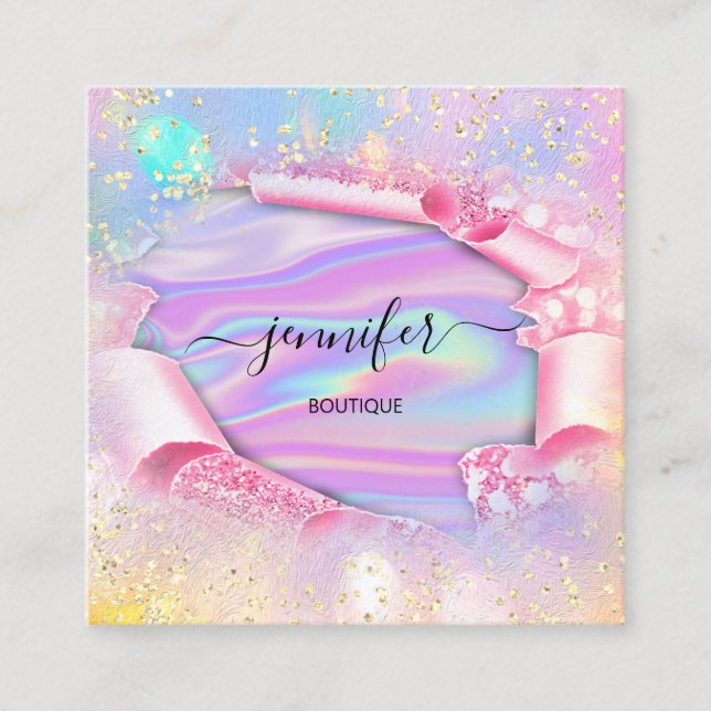 Tarjeta De Visita Cuadrada Purpurina Holograph (Anverso)