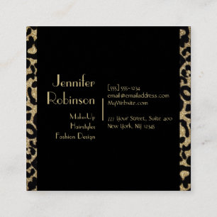 Tarjeta De Visita Cuadrada Purpurina Leopard Black and Gold Business Card