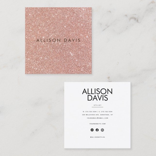 Tarjeta De Visita Cuadrada Purpurina moderno simple (Anverso / Reverso)