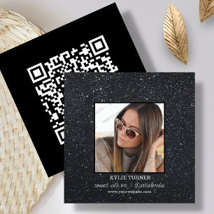 Tarjeta De Visita Cuadrada Purpurina negro   Foto   Código QR de medios socia
