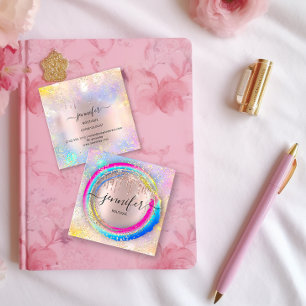 Tarjeta De Visita Cuadrada Purpurina profesional de boutique de Arcoiris rosa