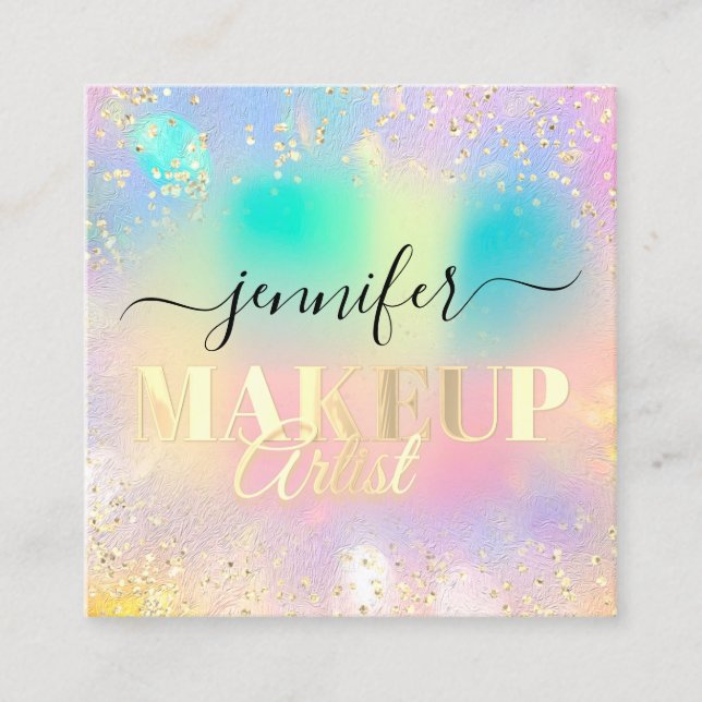 Tarjeta De Visita Cuadrada Purpurina profesional de maquillaje Artista Oro Ho (Anverso)