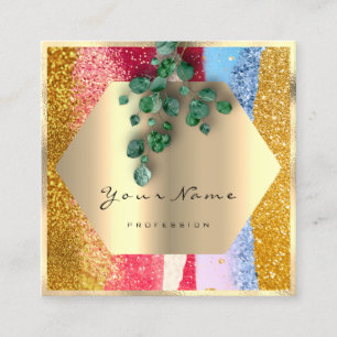 Tarjeta De Visita Cuadrada Purpurina profesional Gold Broche Floral