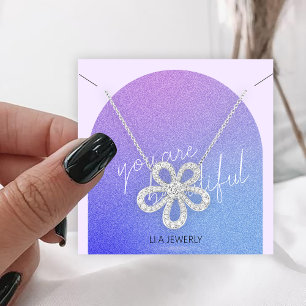 Tarjeta De Visita Cuadrada Purpurina púrpura de pantalla de collar de joyas